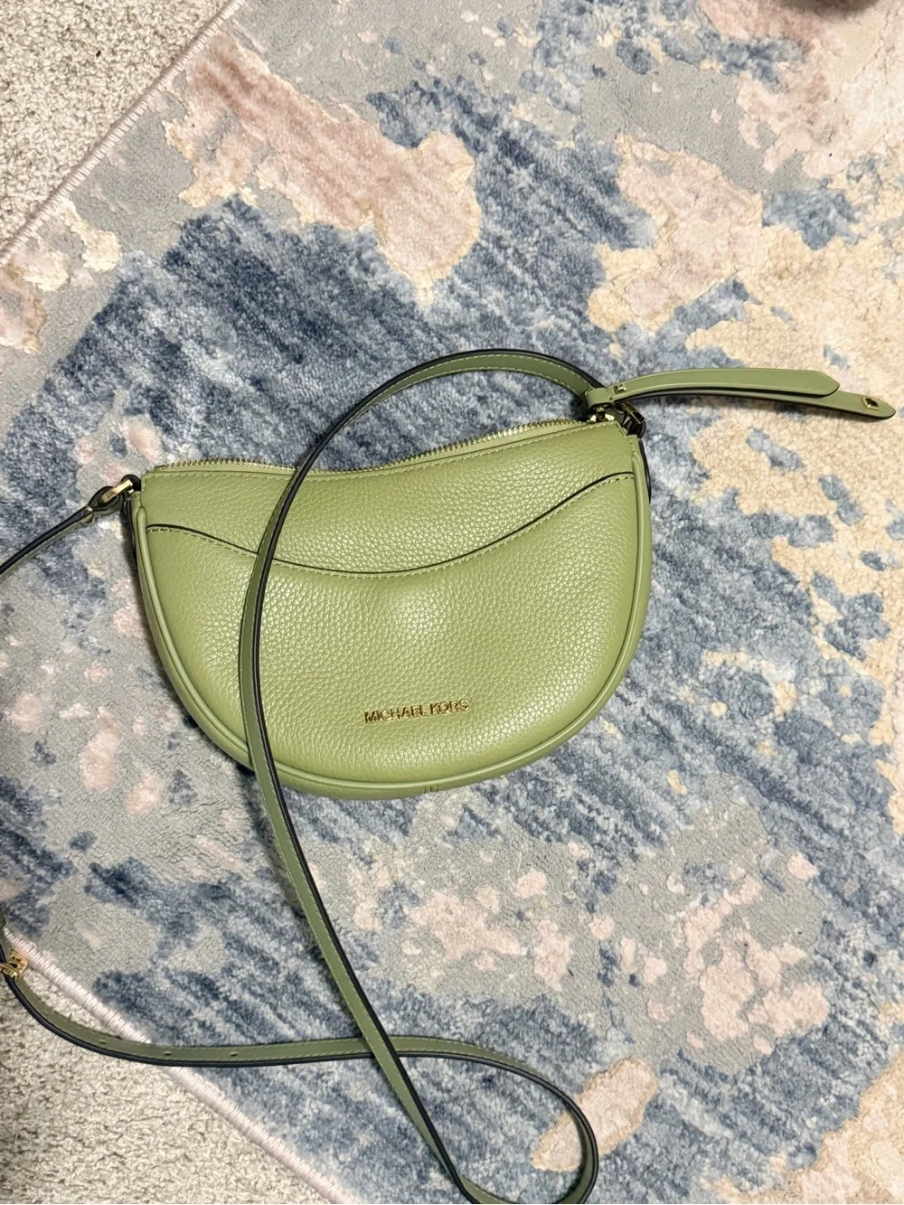 Michael Kors Green Pebbled Leather Crescent Crossbody with Gold Logo